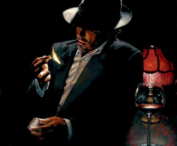 "Man Lighting Cigarette II" by Fabian Perez