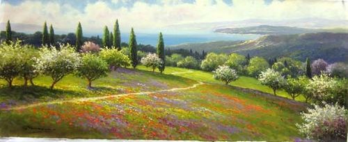 "Meadow in Tuscany" Oil on Canvas 20" x 48"