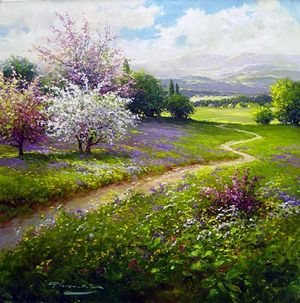 "Path Through the Blossoms" Oil on Canvas Sold