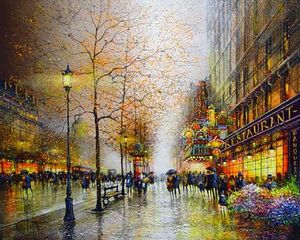 "Paris, Les Grands Boulevard" Oil on Canvas