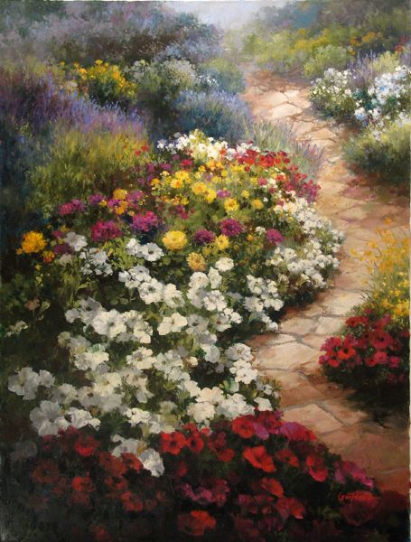 "Walkway in Bloom" Artist Paul Guy Gantner - Original Oil Paintings