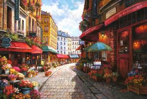 "Cobblestone Street of Flowers" Paul Guy Gantner Oil Painting