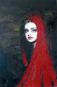 Taras Loboda "Lady in Red" Oil on Canvas, 46" x 35"