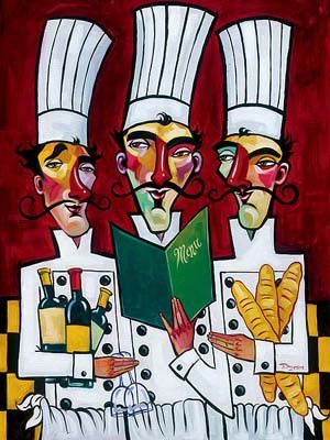"Le Trois Chefs" Artist Tim Rogerson, Hand Enhanced Giclee