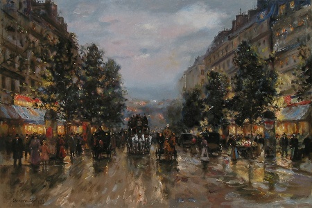 "On The Boulevard" Valery Gromov Artist Original Oil