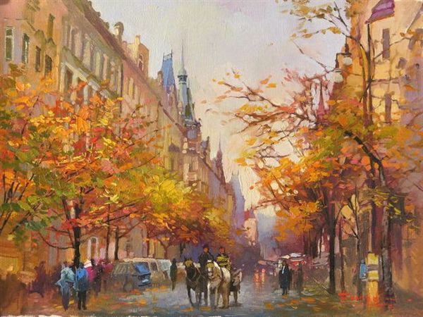 Artist Vladimir Fechyk "Evening Ride" Oil on Canvas Volodymir Fechyk "Keeping Dry" - Original Oil Painting